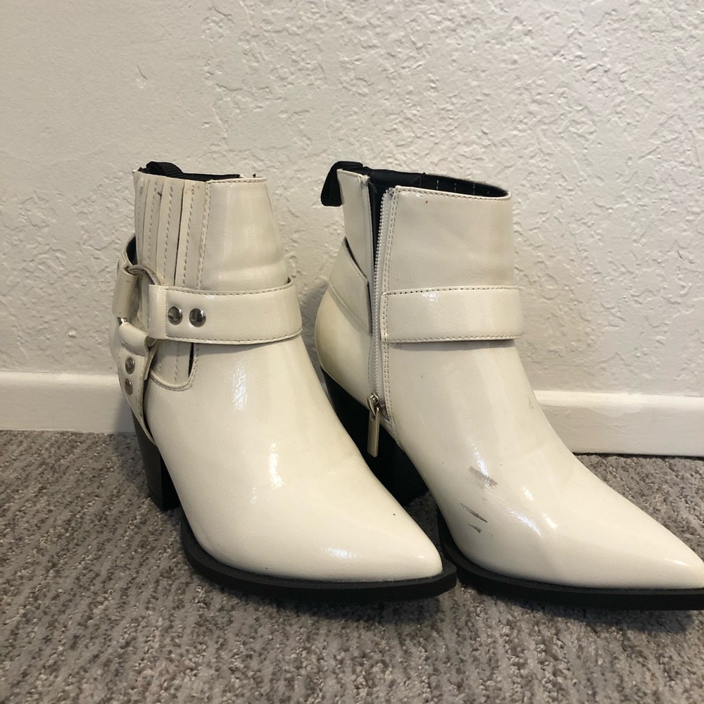 White faux leather booties